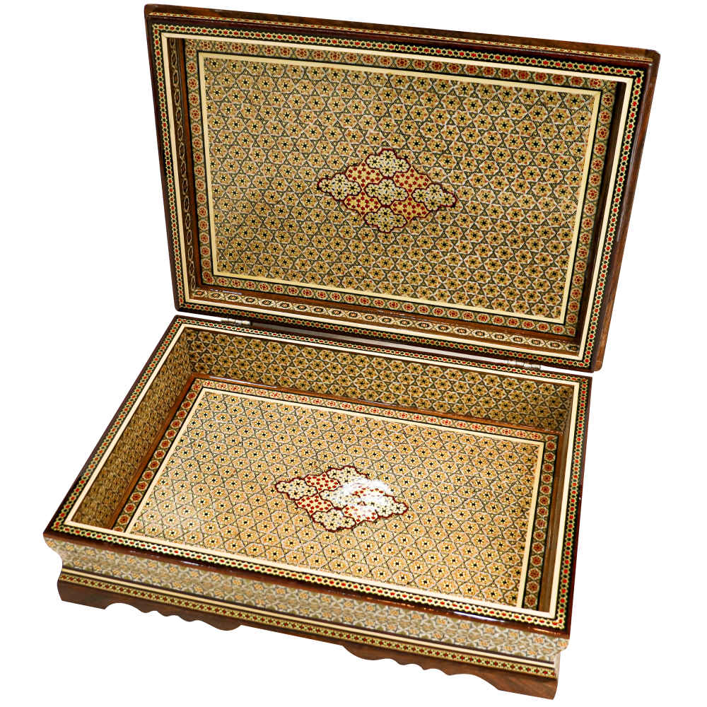 Beautiful Wooden Quran Storage Box – Khatam Enameled with Velvet Lining Model Ali