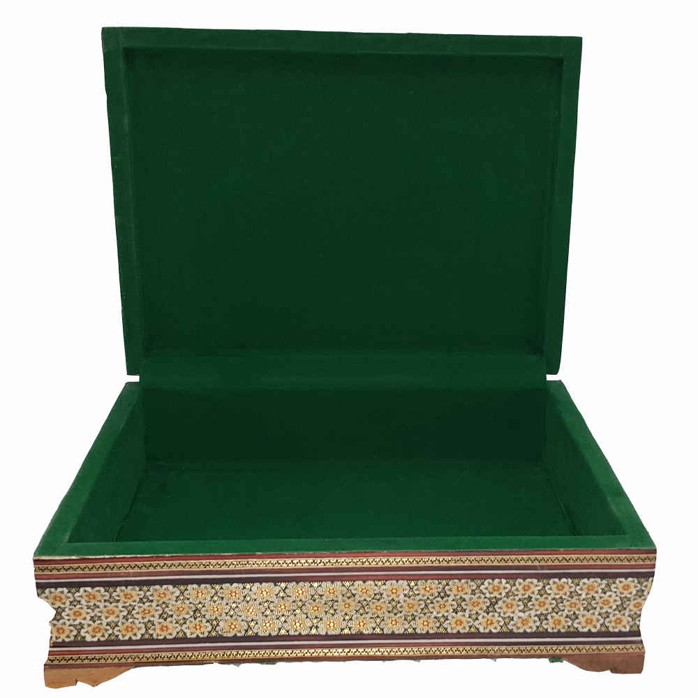 Beautiful Wooden Quran Storage Box – Khatam Enameled with Velvet Lining Model Bismillah