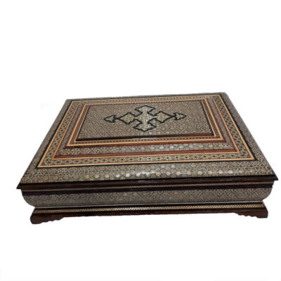 Wooden Khatamkari Quran Storage Box with Velvet Lining & Geometric Design – Honar Model