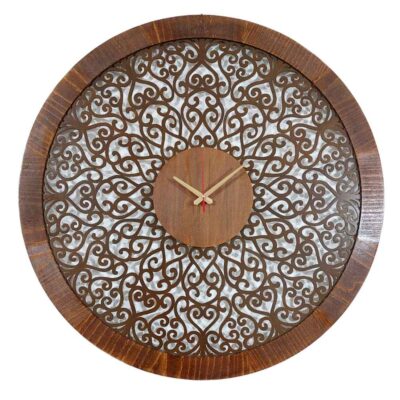Artistic Persian Carved Wood Wall Clock with Seamless Design – Handcrafted Decor for Living Rooms and Persian-Inspired Interiors, Model Choobi