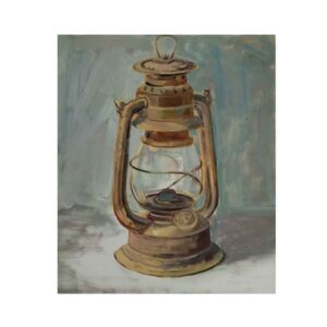 Original Realism Art Painting – Oil on Cardboard, Lantern Light