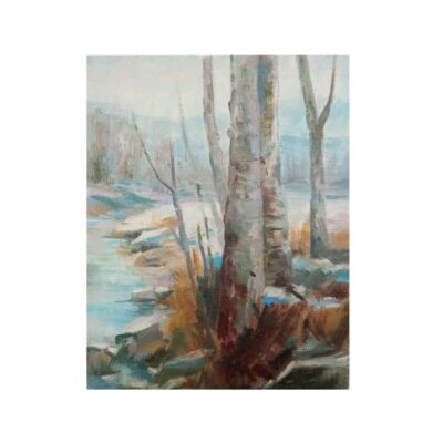 Original Painterly Art Painting – Oil on Cardboard Landscape Winter
