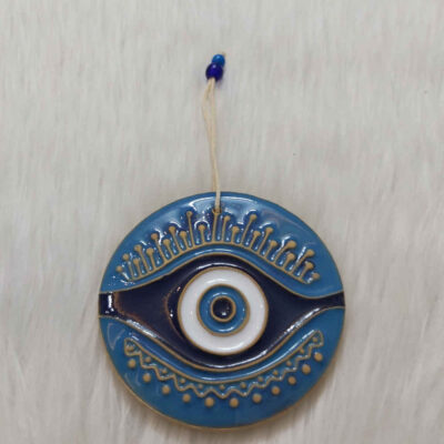 Traditional Persian Pottery Wall Hanging with Round Evil Eye Design