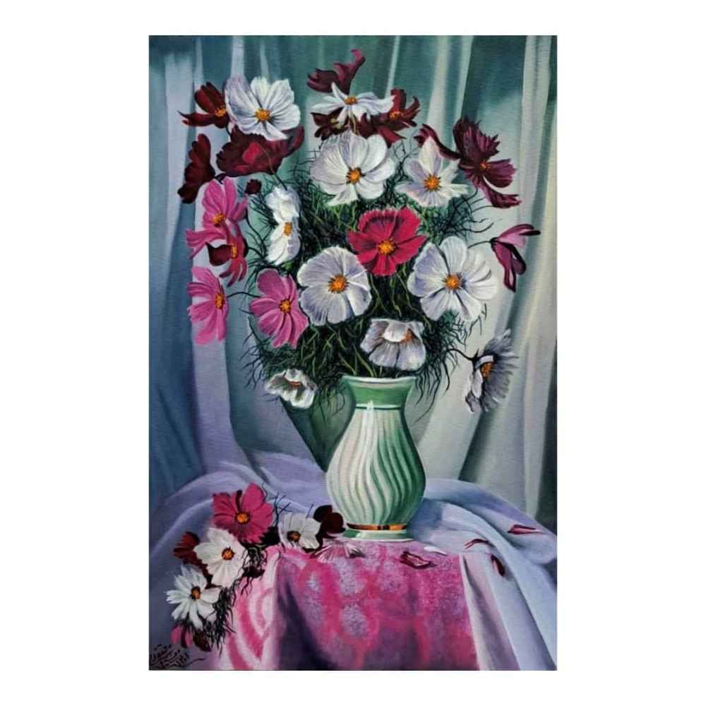 Original Realism Painting -Oil on Canvas, Flowers in Vase by Ahmad Motaghedi