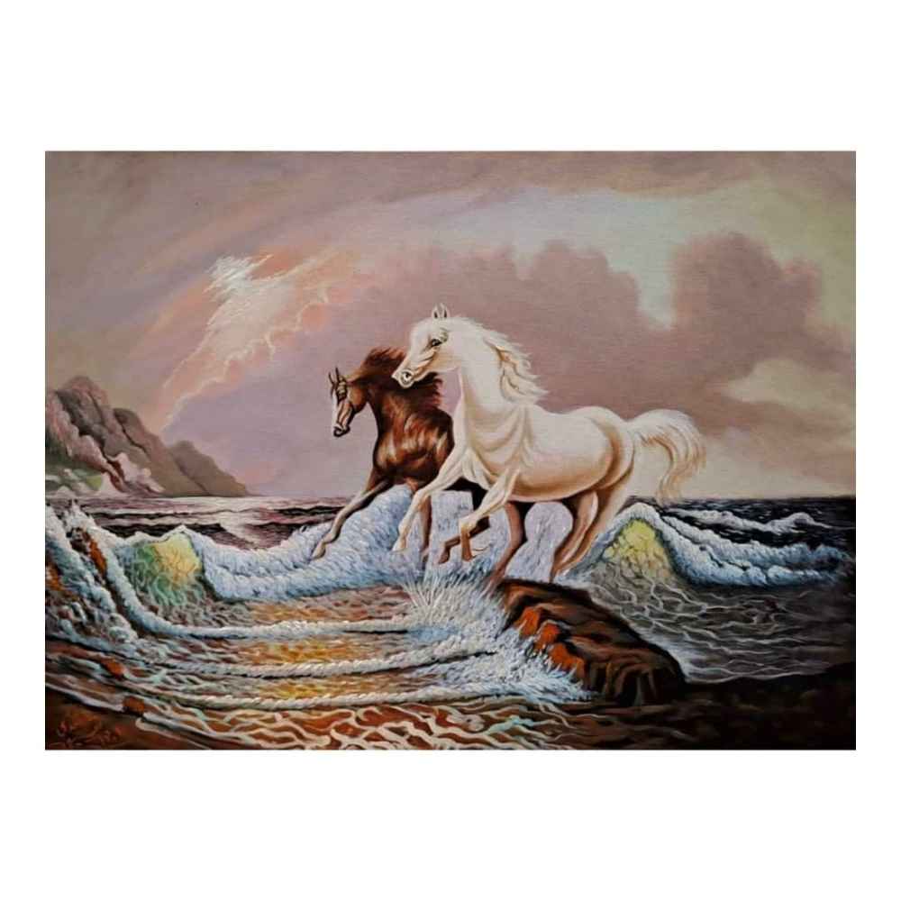 Original Realism Painting -Oil on Canvas, Horses by Ahmad Motaghedi