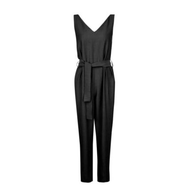 Women's Black Jumpsuit with Side Belt for Elegant Casual and Everyday Wear Model Tina