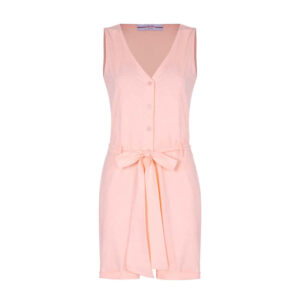 Overall Romper for Women Pink with Short Leg and Side Belt Elaheh