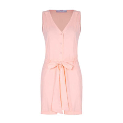 Women's Pink Romper with Short Legs and Side Belt for Stylish Summer Outfits Model Elaheh