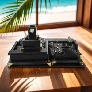 10-Piece Black Leather Office Desk Organizer Set