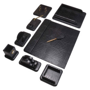 Black Leather Office Desk Set – 10-Piece Collection