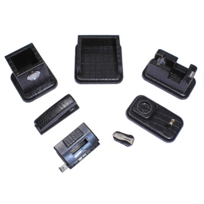 Black Leather Office Desk Organizer Set - 7 Pieces