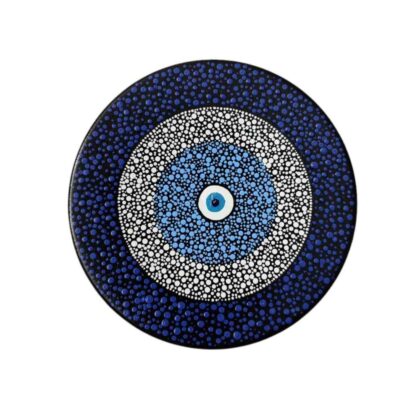 Hand-Painted Persian Pottery Decorative Display Plate, Cheshm Nazar Evil Eye Dot Painting
