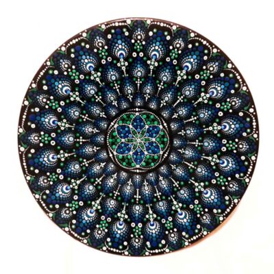 Hand-Painted Persian Pottery Decorative Display Plate, Evil Eye Dot Painting Art