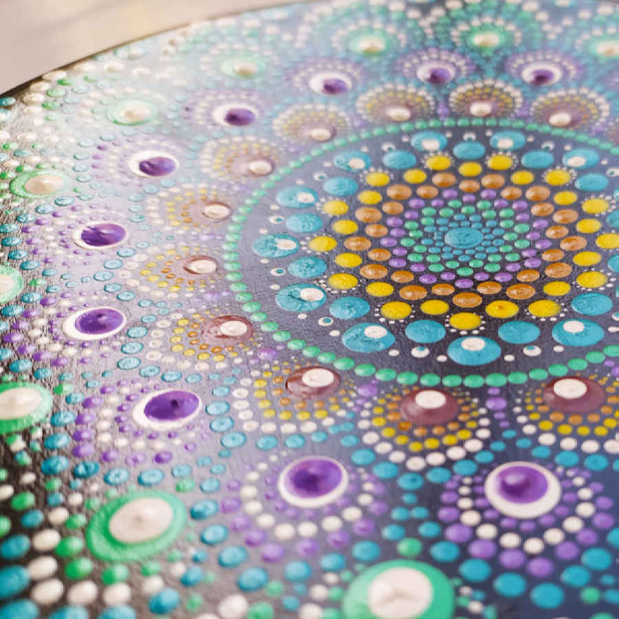 Decorative Pottery Wall Plate Hand-Painted Dot Art Geometric