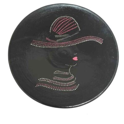 Hand-Painted Persian Pottery Decorative Display Plate, Lady Dot Painting Art