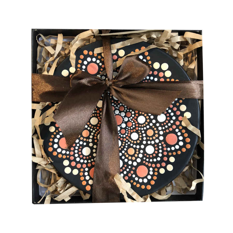 Decorative Pottery Wall Plate Hand-Painted Dot Art Orange