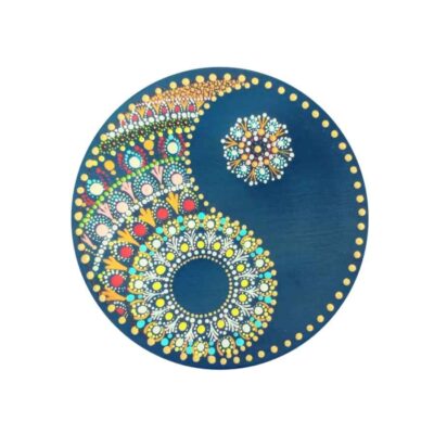 Hand-Painted Persian Pottery Decorative Display Plate, Paisley Dot Painting Art