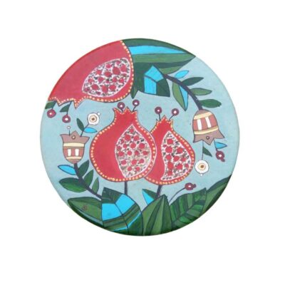 Hand-Painted Persian Pottery Decorative Display Plate, Yalda Pomegranate Design