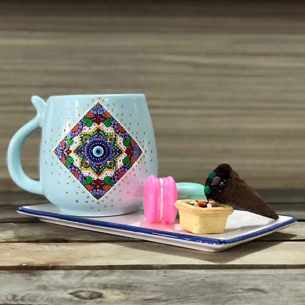Artistic Handcrafted Ceramic Mug – Dot Art Pattern, Panah Model