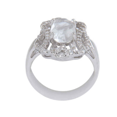 Dur-e Najaf Silver Gemstone Engagement Ring for Women – Bliss Mona Model, Traditional Persian Design