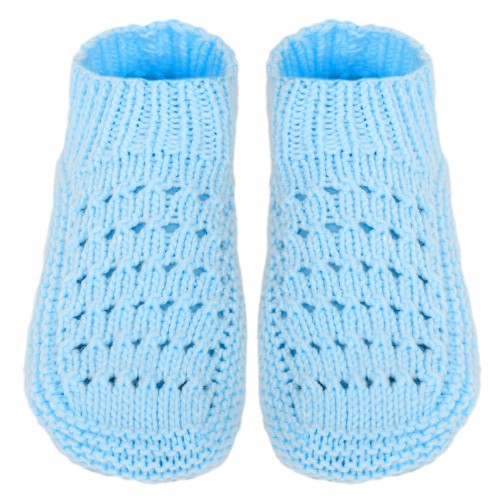 Hand-Knitted Crochet Slippers – Sky Blue Acrylic Fiber