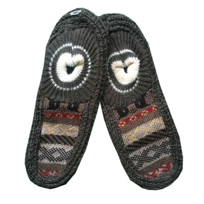 Traditional Hand-Knitted Crochet Slippers - Gray Acrylic