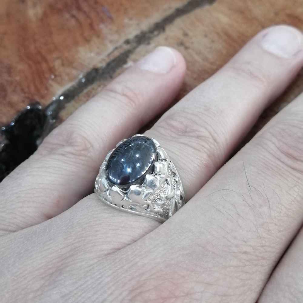 Islamic Hematite Silver Ring Hadid Gemstone for Men