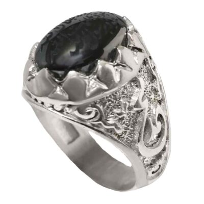 Hematite Silver Gemstone Ring for Men – Islamic Calligraphy, Traditional Persian Design