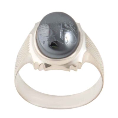 Hematite Silver Gemstone Ring for Men – Islamic Calligraphy, Mehrab Model, Traditional Persian Design