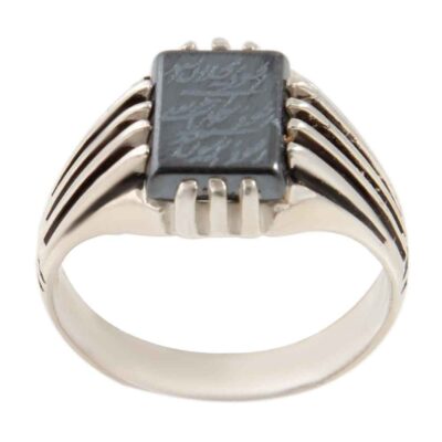 Hematite Silver Gemstone Ring for Men – Milad Model, Islamic Calligraphy, Traditional Persian Design