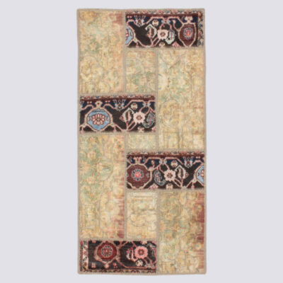 Vintage Persian Hand-Knotted Patchwork Carpet Cream