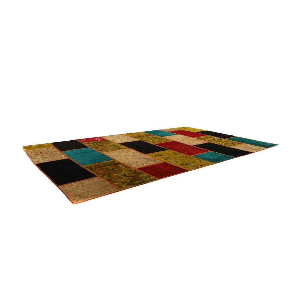 Vintage Persian Hand-Knotted Patchwork Carpet Rainbow