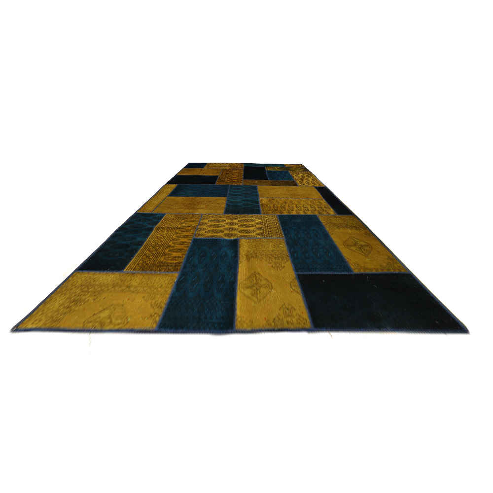 Vintage Persian Hand-Knotted Patchwork Carpet Wheat