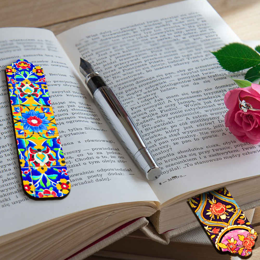 Artistic Persian Inspired Wooden Bookmark Tile – Set of 2