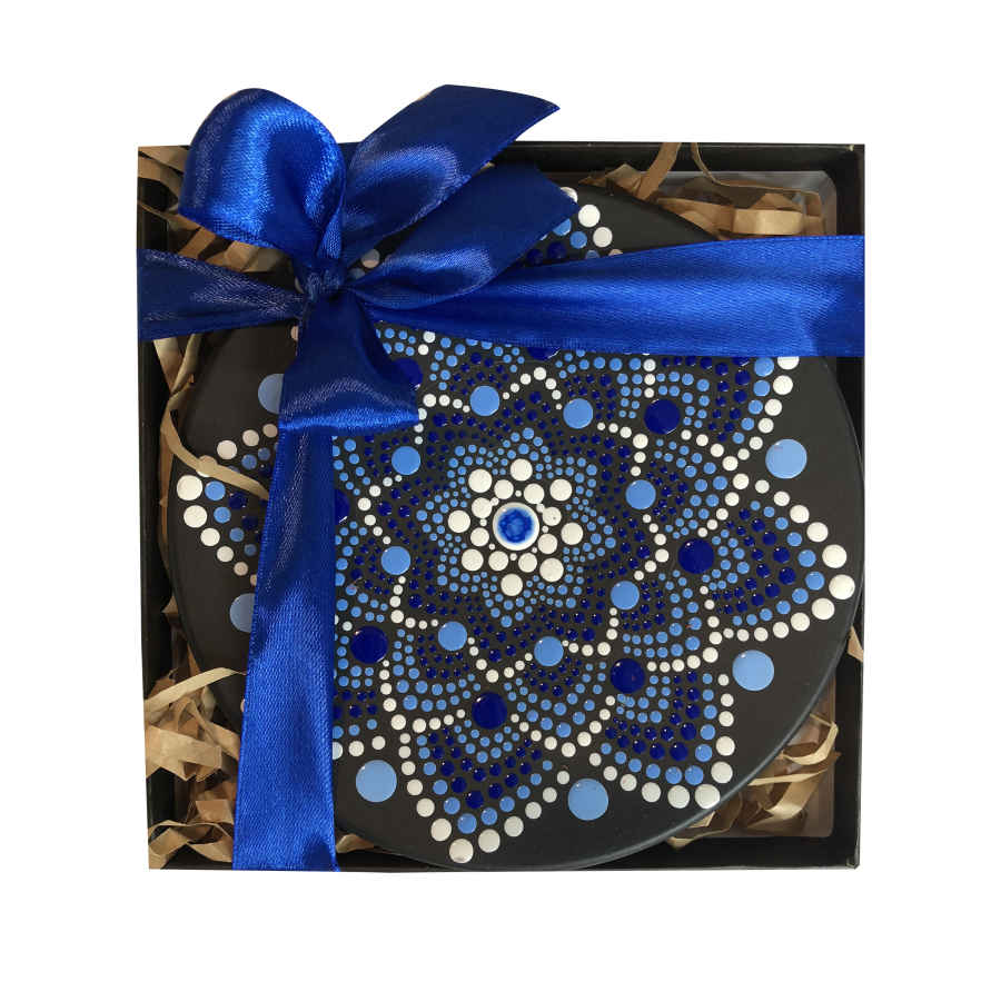 Decorative Pottery Wall Plate Hand-Painted Dot Art Sea