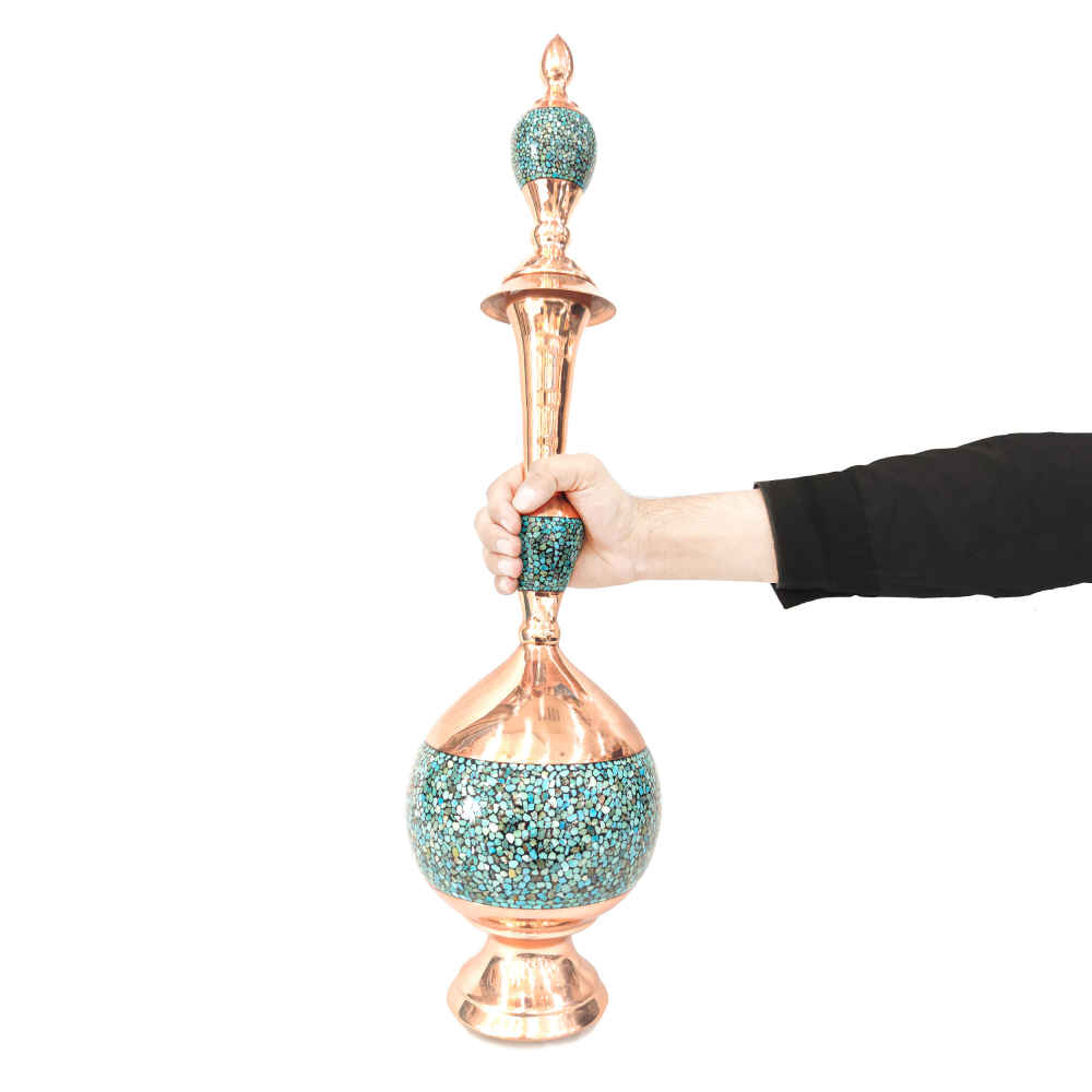 Decorative Copper Bottle Persian Artisan-Crafted Turquoise Inlay Ocean
