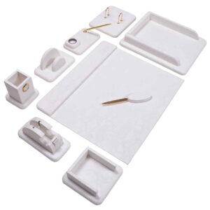 White Leather Office Desk Set – 10-Piece Collection