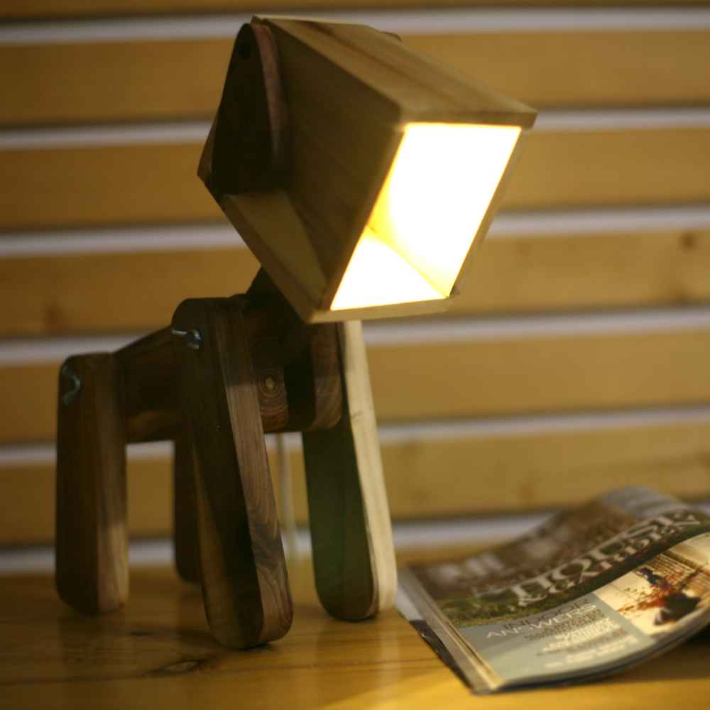 Figurative Dog Sculptural Wooden Novelty Desk Lamp