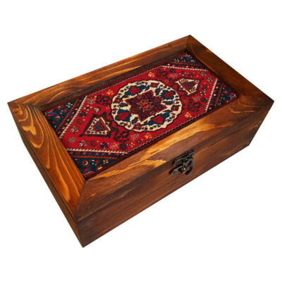 Wooden Flatware Storage Chest, Iranian-Inspired Style with Textile Pattern, Decorative Organizer