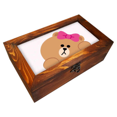 Wooden Flatware Storage Chest for Spoons, Forks & Knives, Cute Bear Design, Decorative Model