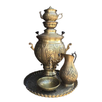 Persian Brass Gas Samovar Traditional Design Tea Maker Floral Motifs 5-Liter