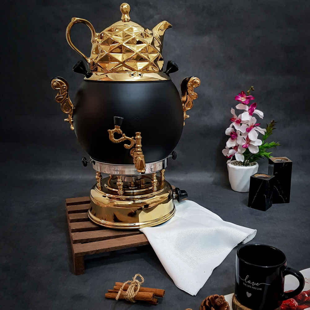 Gas Samovar Tea Maker with Teapot Modern Geometric Design 6-Liter