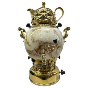 Gas Samovar Tea Maker with Teapot Modern Geometric Design Marble 6-Liter