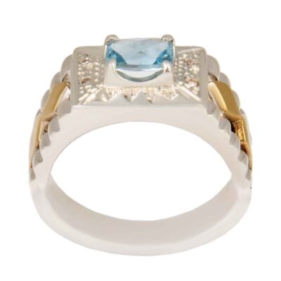 Blue Topaz Silver Gemstone Ring for Men – Emad Model, Traditional Persian Design