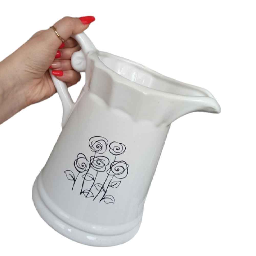 Decorative Ceramic Pitcher Vase, Featuring the Flowers Model for a Charming Farmhouse Aesthetic