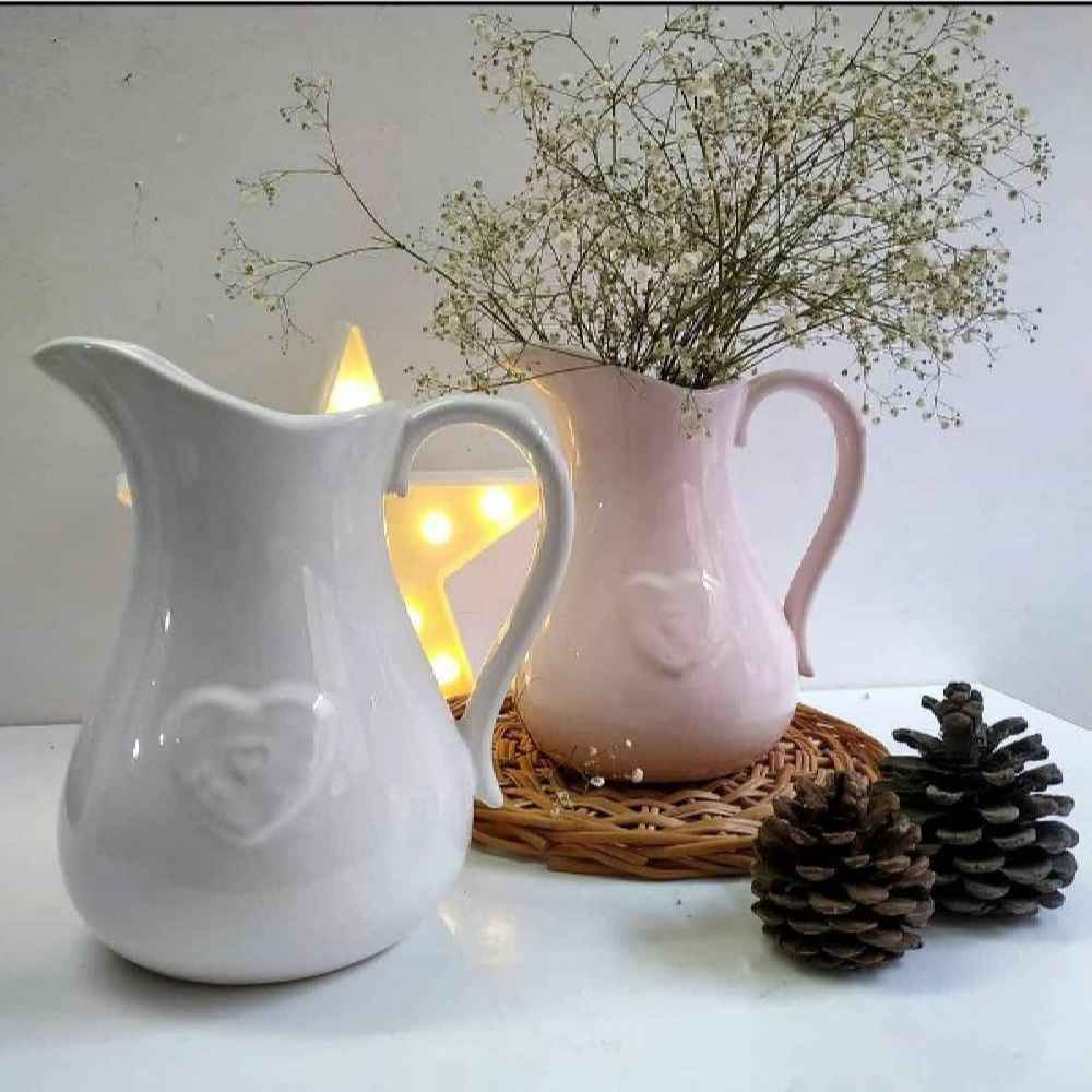 Decorative Ceramic Pitcher Vase, Featuring the Love Model for a Romantic Farmhouse Decor Accent