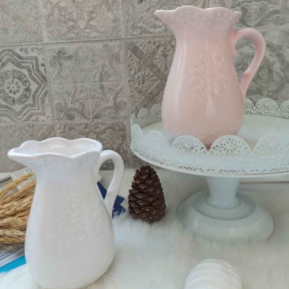 Decorative Ceramic Pitcher Vase, Featuring the Rose Model for a Classic Farmhouse Aesthetic
