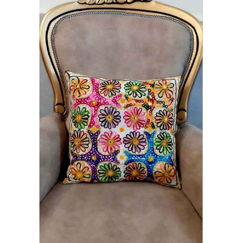Embroidered Cushion Cover – Light Suzani Design