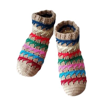 Handwoven Cotton Ankle Socks for Women with Sun Design, Traditional Persian Knit