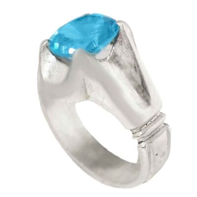 Blue Topaz Silver Gemstone Ring for Men – Dara Model, Traditional Persian Design
